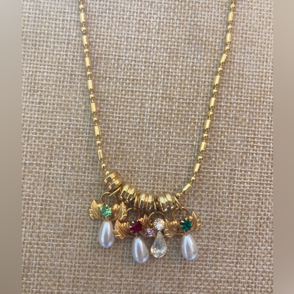 Birthstones Angel Charms Necklace Faux‎ Garnet Peridot Blue Topaz Pearls